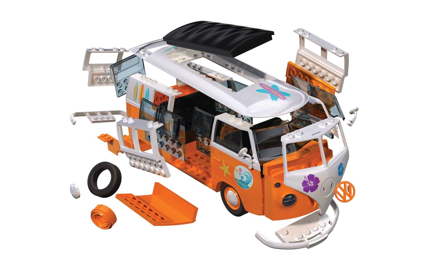 J6032 Сборная модель автомобиля QUICKBUILD Surfin' VW Camper Orange and White