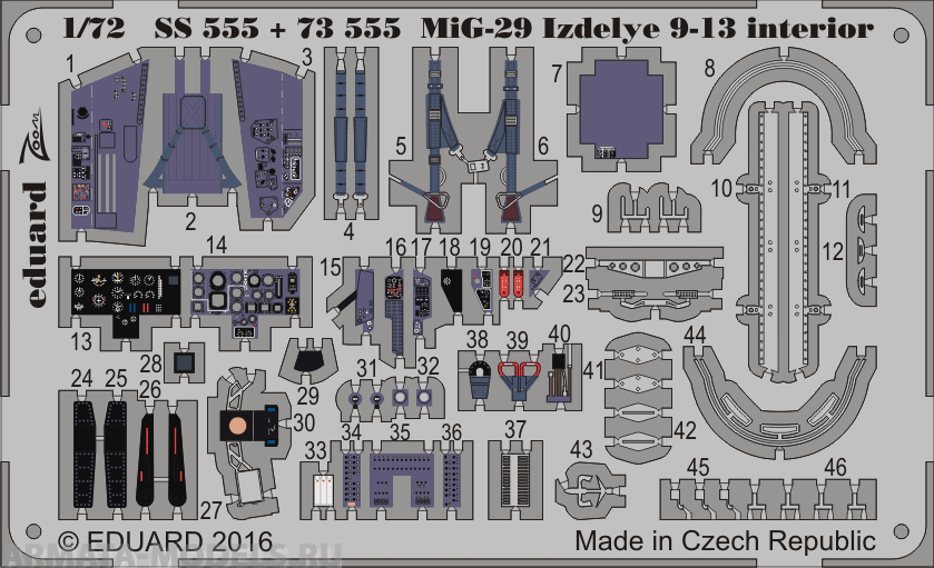 SS555 Фототравление MiG-29 Izdeliye 9-13 interior for Zvezda (Eduard) 1/72
