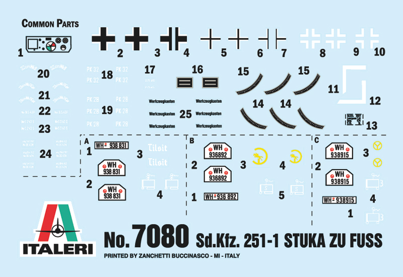 7080ИТ Бронетранспортер Sd. Kfz. 251/1 Wurfrahmen Stuka zu Fuss Italeri