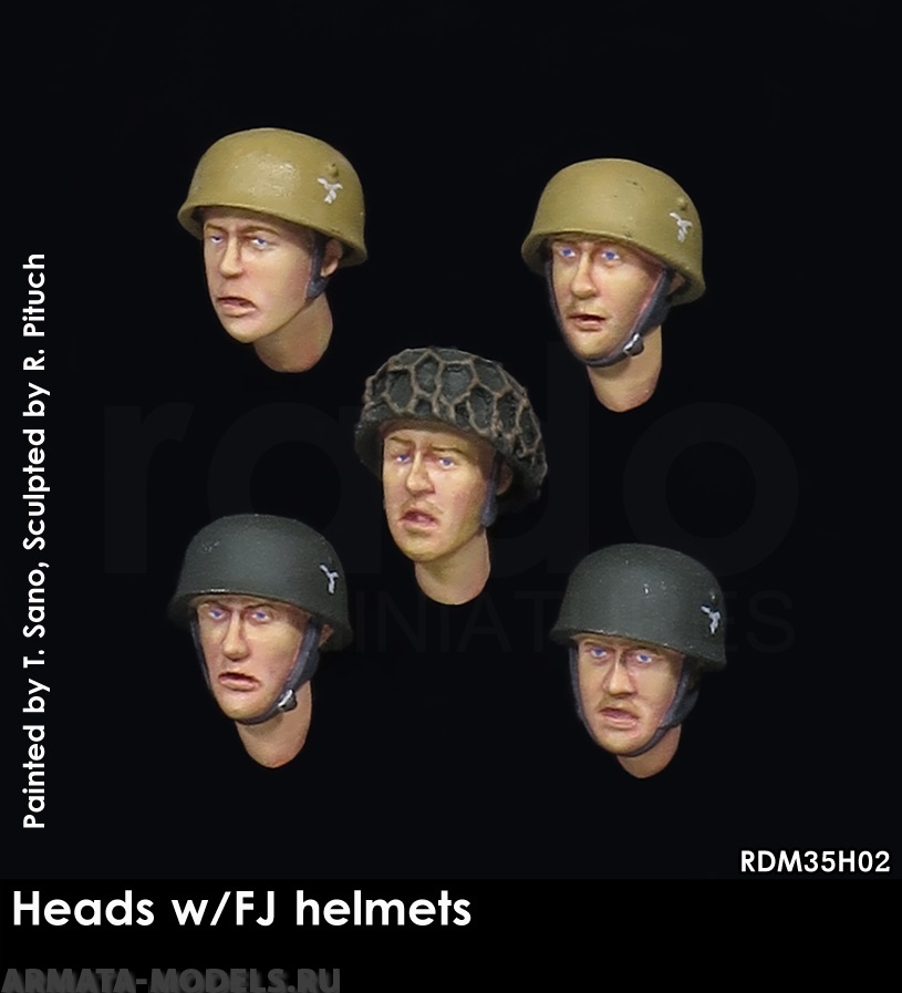 RDM35H02 Немецкие головы в касках Heads w/FJ helmets RADO MINIATURES