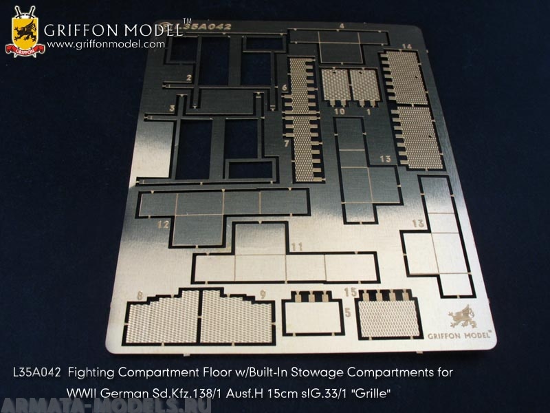 L35A042GR Fighting Compartment Floor w/Built-In Stowage Compartments for WW II German Sd.Kfz.138/1 Ausf.H 15cm sIG33/1 “Grille” (for Dragon 6470 Kit) 1/35