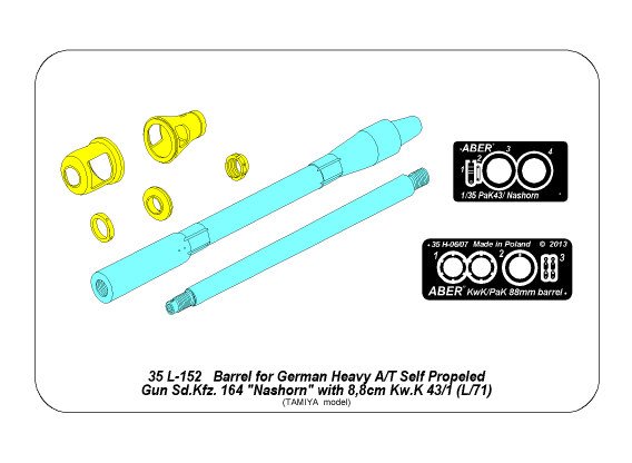 ABR-35-L-152  Дополнения для  Barrel for German A/T Self Propeled Gun “Nashorn” with 8,8cm Pak 43/1 L/71  для Tamiya 1/35