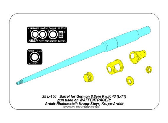 ABR-35-L-150  Дополнения для  Bartel for German 8,8cm PAK-43 gun used on Waffentrager для Dragon; Trumpeter 1/35
