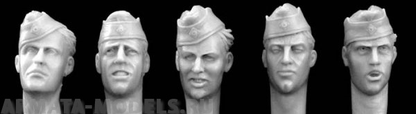 HGH18 5 different heads with German army side cap, WW2 