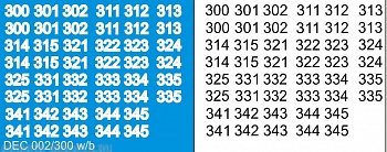 DEC002/300 Номера на немецкую технику масштаб 1/100 с 100 по 400. Цвет – белый контур + черный центр