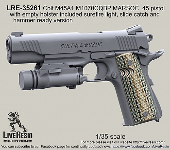 LRE35261 Пистолет Colt M45A1 M1070CQBP MARSOC .45. с пустой кобурой и тактическим фонарём. 